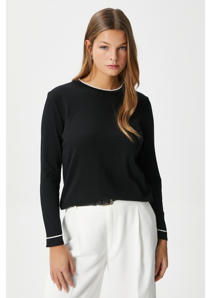 Kadın Luxe Contrast Siyah Bisiklet Yaka Viskon Triko Kazak modelleri