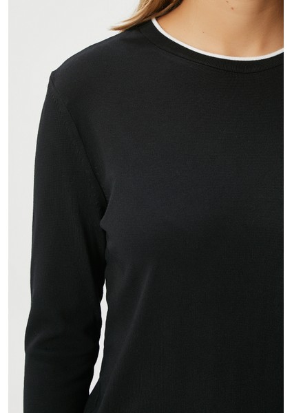 Kadın Luxe Contrast Siyah Bisiklet Yaka Viskon Triko Kazak fırsatları