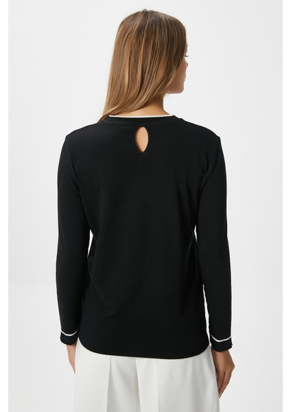 Kadın Luxe Contrast Siyah Bisiklet Yaka Viskon Triko Kazak indirimleri