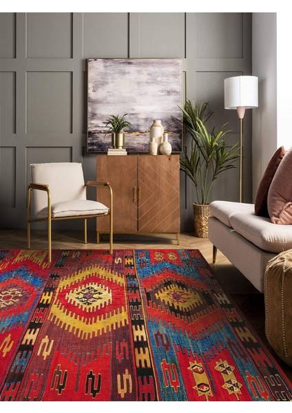Vitage Mavi Eskitme Model Dokuma Taban Kilim