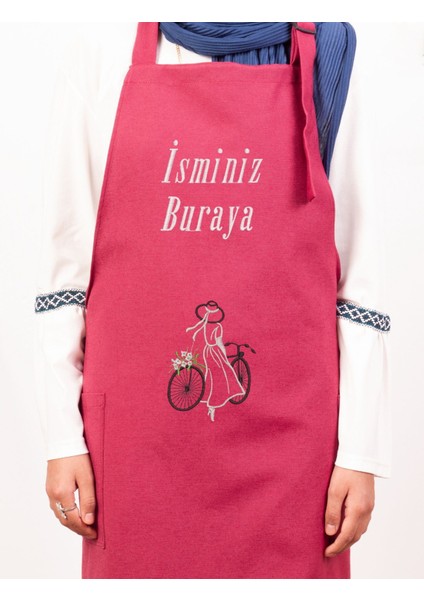 Mutfak Önlüğü Kişiye ve İsme Özel Nakışlı Mutfak Önlüğü Bisiklet Farklı Renkler