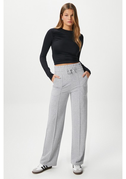 Kadın Dekoratif Lastik Bel Gri Eşofman Altı