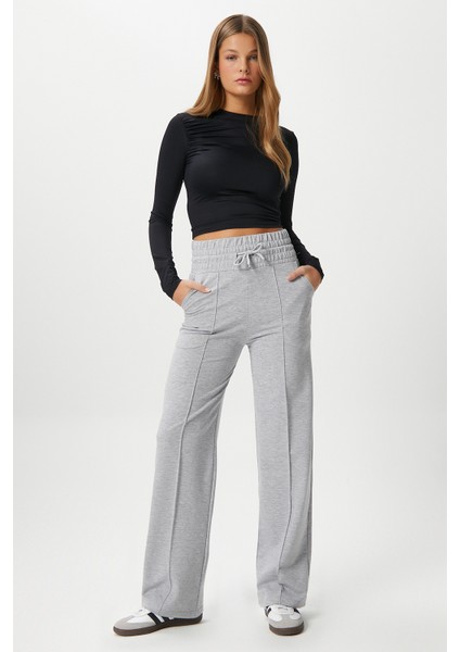 Kadın Dekoratif Lastik Bel Gri Eşofman Altı