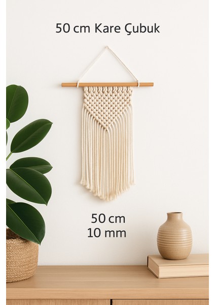 Makrome Çubuğu Ham Ahşap 50 Cm. Uzunluk 10 Mm. Çap 3 Adet