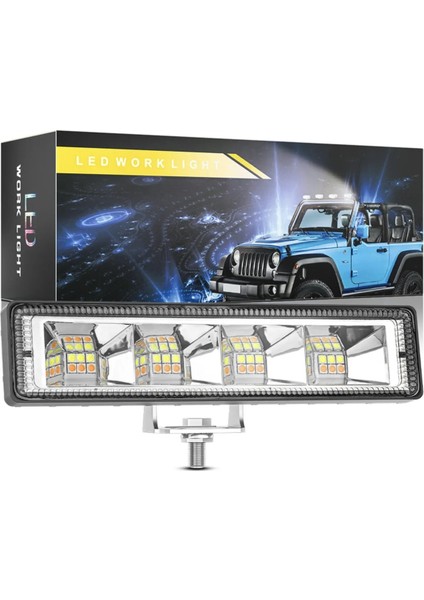 Off Road 12-24V Oto Gündüz LED Bar 6 Inç 24 LED Çift Renk Beyaz Sarı Çalışma ve Sis Lambası