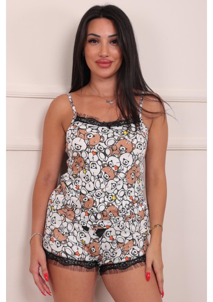 Kadın Ayıcık Desenli Şortlu Pegasus Pijama Takım Beyaz modelleri