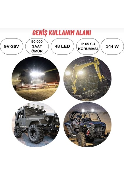 Off Road Geniş Açı 4 Inç 48 LED 144 Watt Iş Makinesi Kamyon Traktör Projektör Çalışma Sis Lambası modelleri
