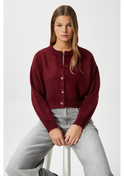 Kadın Tilia Crop Bordo Örgü Hırka