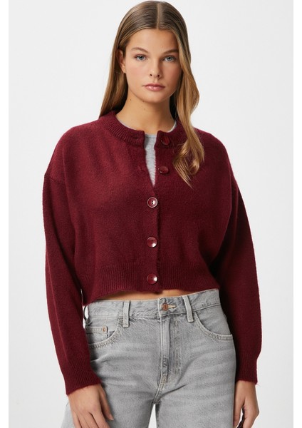 Kadın Tilia Crop Bordo Örgü Hırka