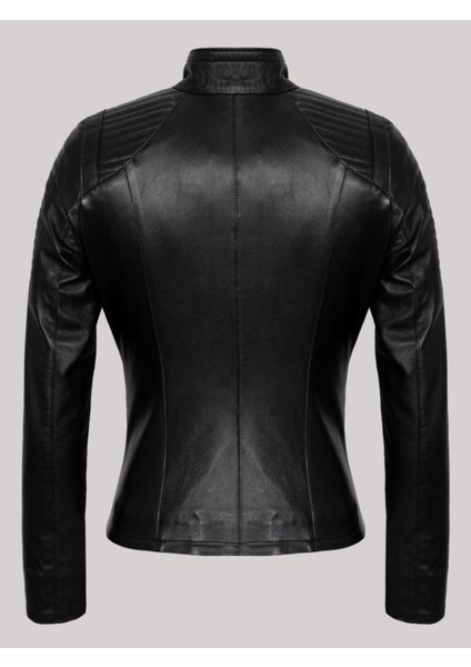 Hakiki Kuzu Derisi Siyah Omuzdan Düz Çizgi Desenli Kadın Deri Mont fiyatları