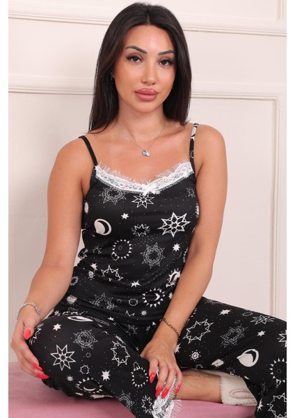 Kadın Motif Desenli Ip Askılı Altı Uzun Pegasus Pijama Takımı fiyatları