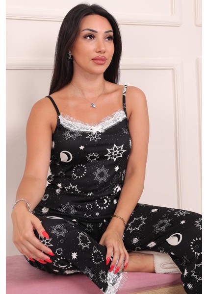 Kadın Motif Desenli Ip Askılı Altı Uzun Pegasus Pijama Takımı modelleri