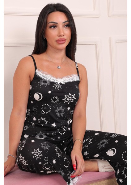 Kadın Motif Desenli Ip Askılı Altı Uzun Pegasus Pijama Takımı fırsatları