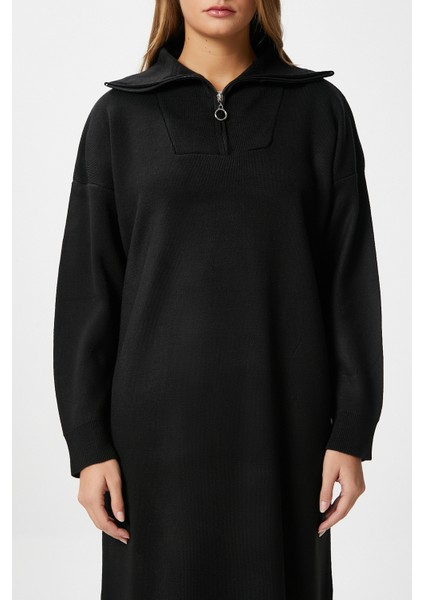 Kadın Magie Polo Yaka Fermuarlı Siyah Uzun Triko Elbise fiyatları