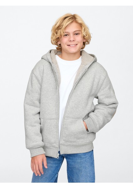 Erkek Çocuk Gri Vintagesoft Sherpa Fermuarlı Sweatshirt