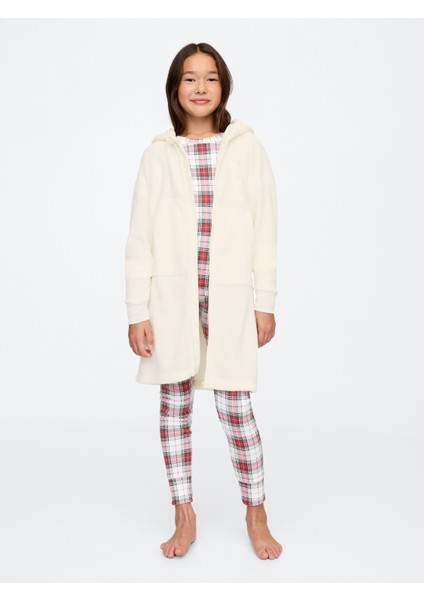 Kız Çocuk Kırık Beyaz Geri Dönüştürülmüş Sherpa Gap Logo Sabahlık