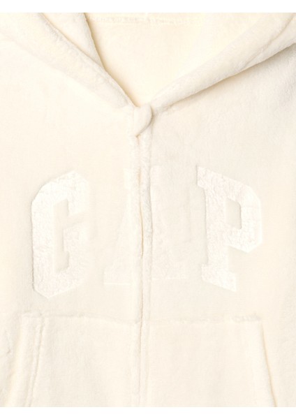 Kız Çocuk Kırık Beyaz Geri Dönüştürülmüş Sherpa Gap Logo Sabahlık modelleri