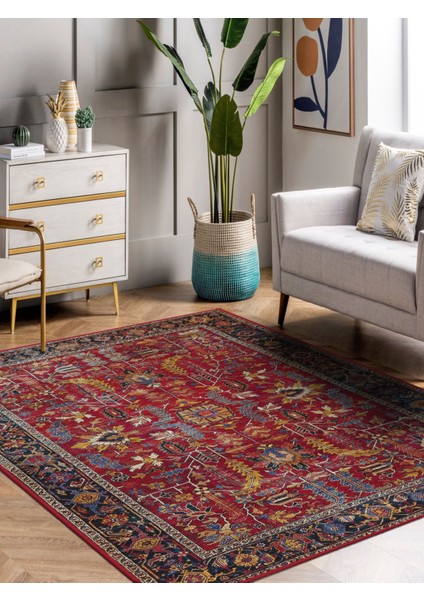 Vitage Etnik Desen Eskitme Model Dokuma Taban Kilim
