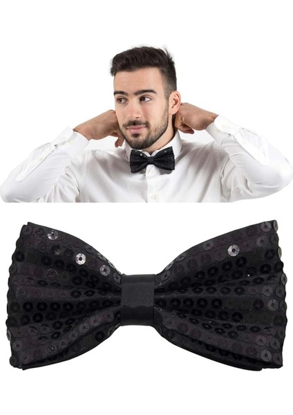 Gece Işıltısı Siyah Payetli Pullu Papyon 7x2 cm (5047) fiyatları