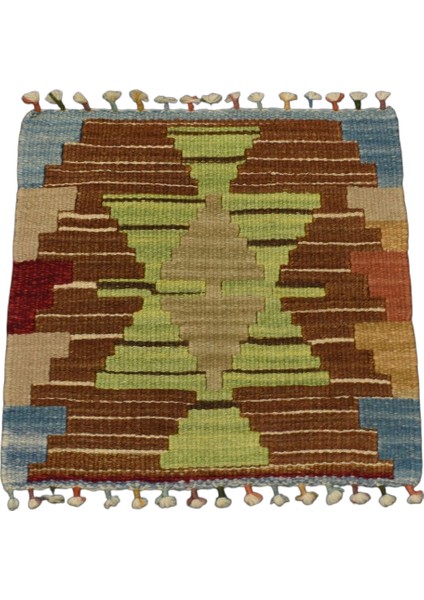 Yeni El Dokuma Kare Köşe Sandalye Minderi Pınarbaşı Kayseri Yün Kilim 5982