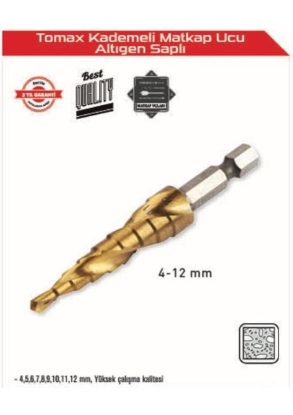 Kademeli Matkap Ucu 4-12 mm Arası - Altıgen Saplı