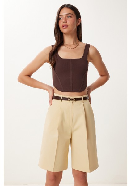 Cepli Bermuda Dokuma Şort LFK0015 Açık Sarı