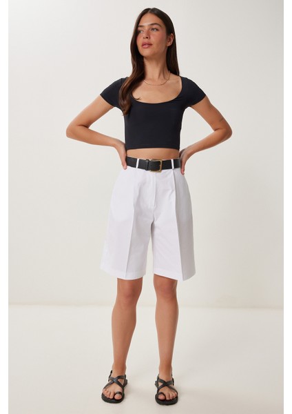 Cepli Bermuda Dokuma Şort LFK0015 Beyaz