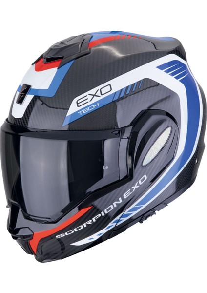 Exo-Tech Evo Carbon Cosy Çene Açılabilir Motosiklet Kaskı Siyah Mavi Kırmızı