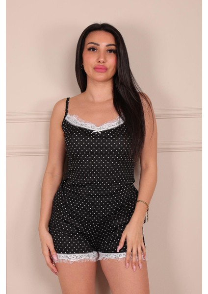 Minik Puantiye Desenli Şortlu Pegasus Pijama Takımı Siyah fırsatları