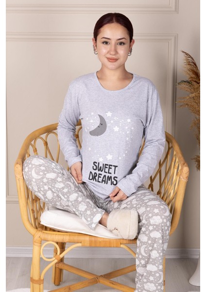 Sweet Dreams Desenli Pijama Takımı Gri