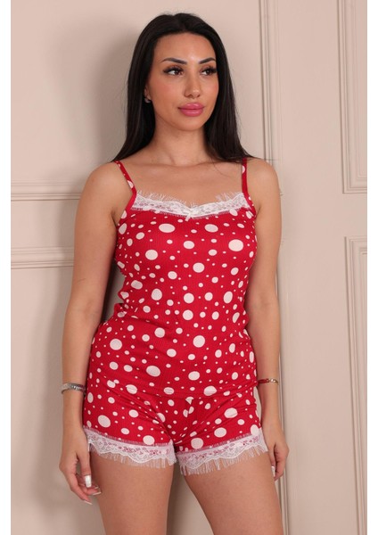Kadın Puantiye Desenli Ip Askılı Şortlu Pegasus Pijama Takımı