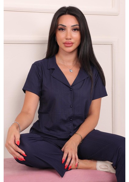 Düğmeli Kısa Kol Pegasus Pijama Takımı Lacivert fiyatları