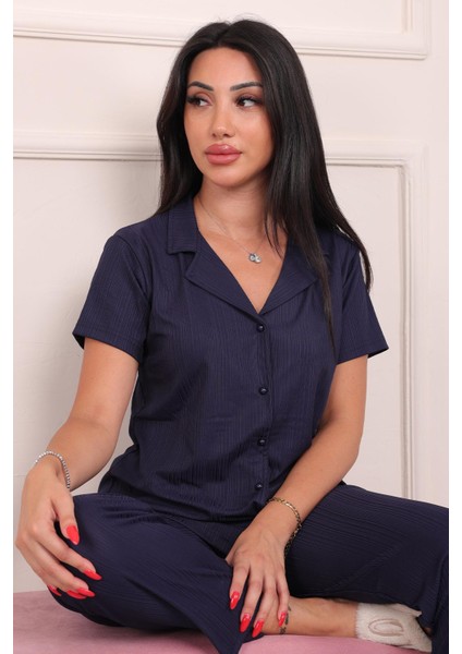 Düğmeli Kısa Kol Pegasus Pijama Takımı Lacivert modelleri