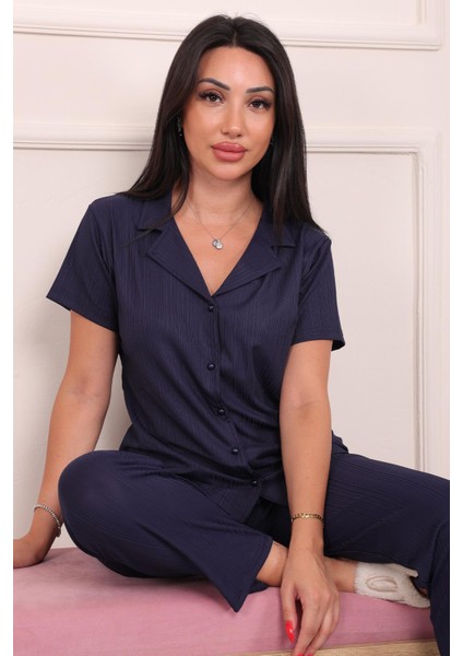 Düğmeli Kısa Kol Pegasus Pijama Takımı Lacivert fırsatları