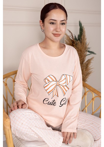 Fiyonk Desenli Uzun Kollu Pijama Takımı Somon fırsatları