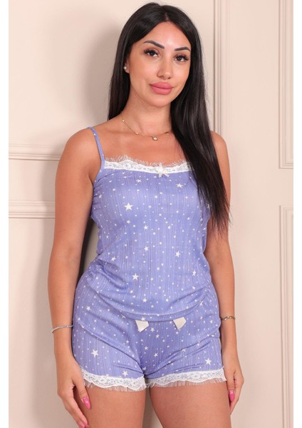 Kadın Yıldız Desenli Ip Askılı Şortlu Pegasus Pijama Takımı Mavi fırsatları