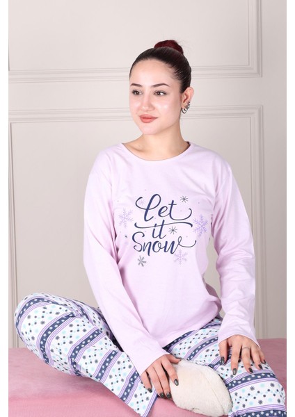 Kar Tanesi Desenli Uzun Kollu Pijama Takımı Lila fiyatları