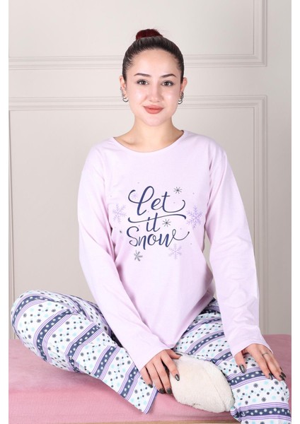 Kar Tanesi Desenli Uzun Kollu Pijama Takımı Lila fırsatları