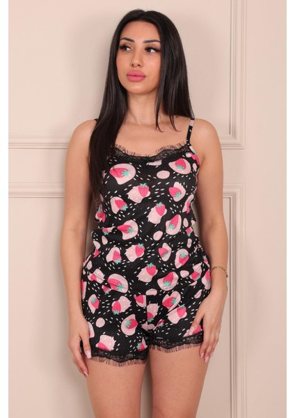 Çilek Desenli Ip Askılı Şortlu Pegasus Pijama Takımı Siyah fiyatları