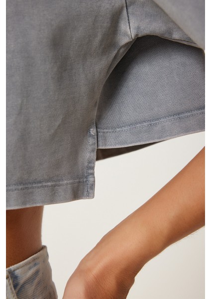 Soluk Efektli Pamuklu Crop Örme T-Shirt LBF0019 Füme indirimleri