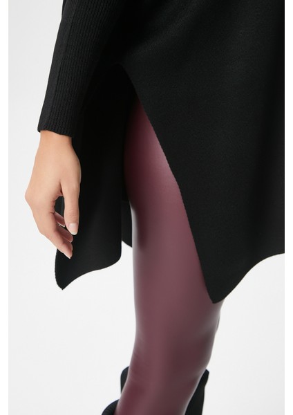 Kadın Zenta Oversize Yan Yırtmaçlı Siyah Triko Kazak