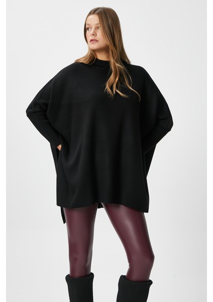 Kadın Zenta Oversize Yan Yırtmaçlı Siyah Triko Kazak