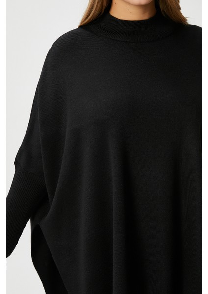 Kadın Zenta Oversize Yan Yırtmaçlı Siyah Triko Kazak