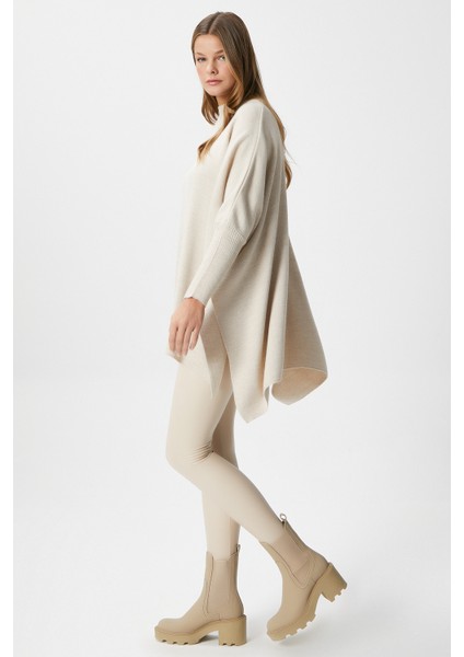 Kadın Zenta Oversize Yan Yırtmaçlı Bej Triko Kazak modelleri