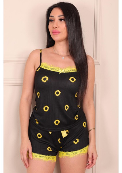 Kadın Ayçiçeği Desenli Şortlu Pegasus Pijama Takım Siyah fiyatları