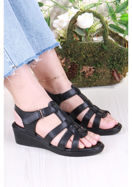 35859 Mavişim Rahat Esnek Çırt Bağlamalı Dolgu Topuklu Kadın Sandalet