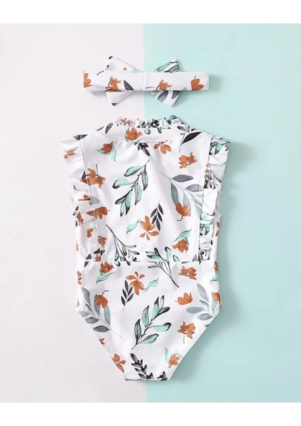 Kız Çocuk Çiçek Desenli Fırfırlı Mayo ve Saç Bandı Seti – Fermuarlı, Yazlık Deniz ve Havuz Giyim fiyatları