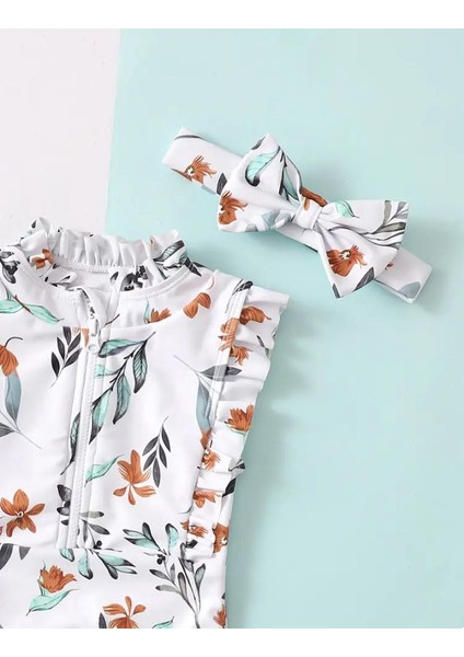 Kız Çocuk Çiçek Desenli Fırfırlı Mayo ve Saç Bandı Seti – Fermuarlı, Yazlık Deniz ve Havuz Giyim modelleri