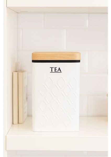 Ahşap Görünümlü Metal Kapaklı 1 Adet Gofreli Beyaz Çay Saklama Kutusu & Kavanoz 17*11*8 cm fiyatları
