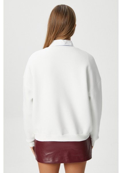 Kadın Ciao Nakışlı Içi Polarlı Leopar Ekru Oversize Seeatshirt